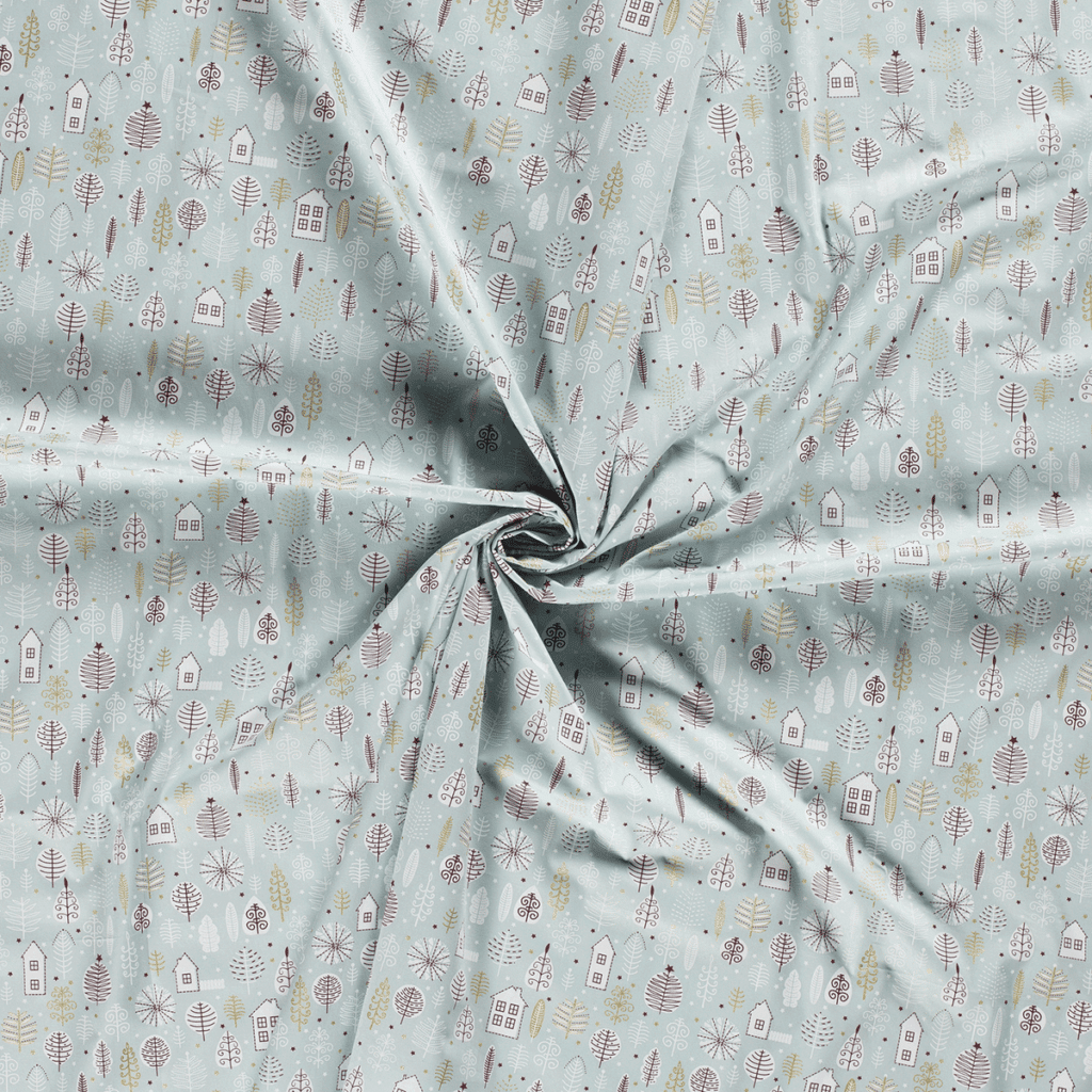 Popeline Coton – Motif Noël Maisonnette