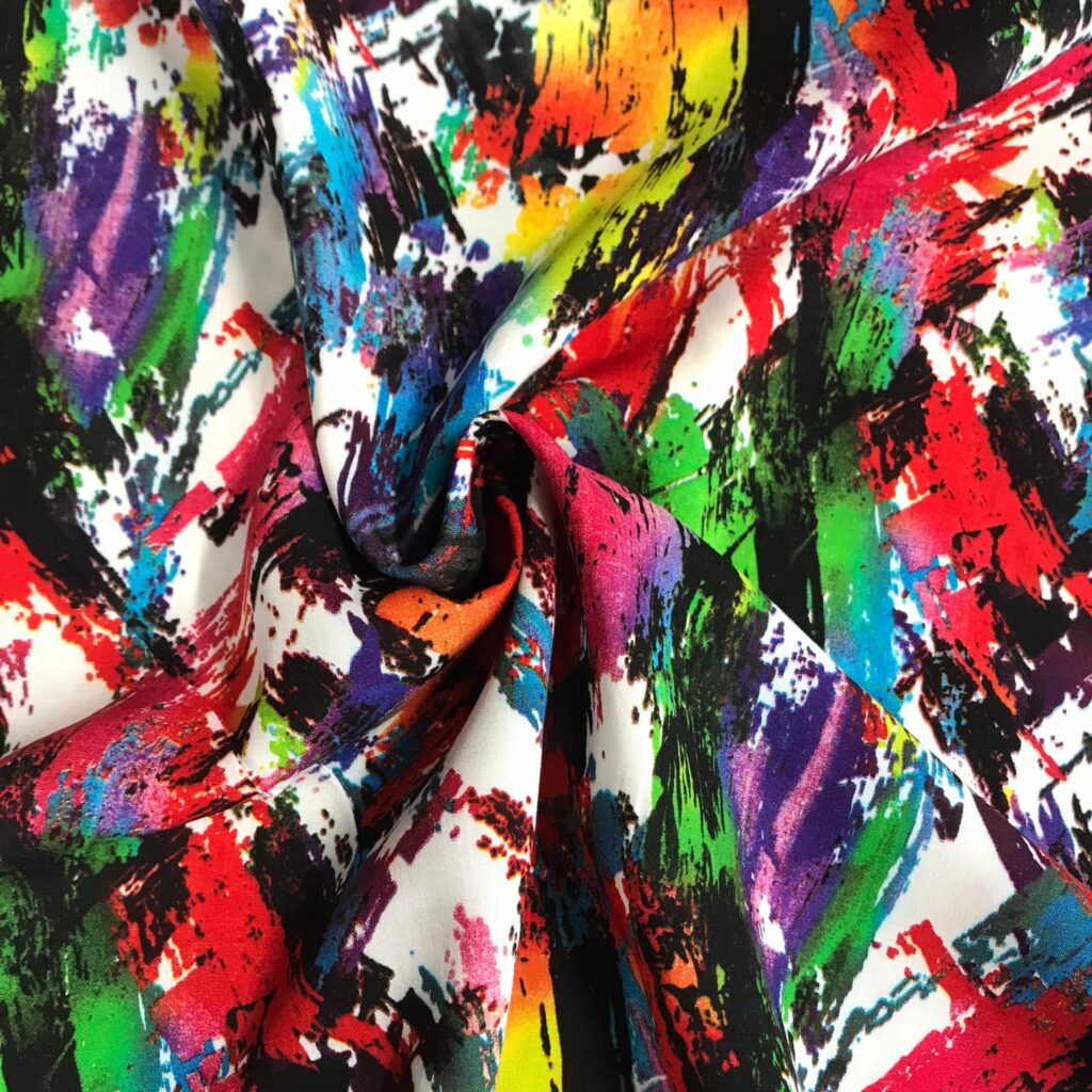 Tissu Viscose Imprime Peinture Abstraite
