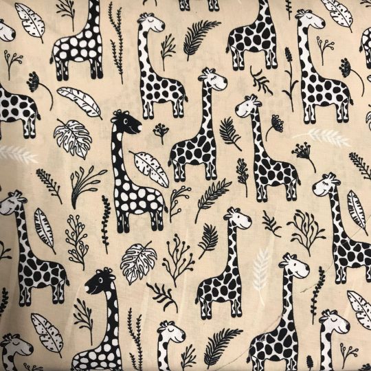 Popeline Coton Imprime Girafes / Feuilles