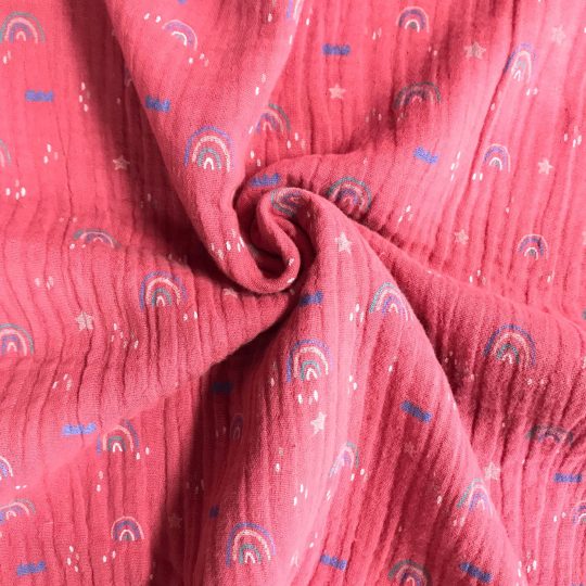 Tissu Double Gaze Imprime Arcs-En-Ciel