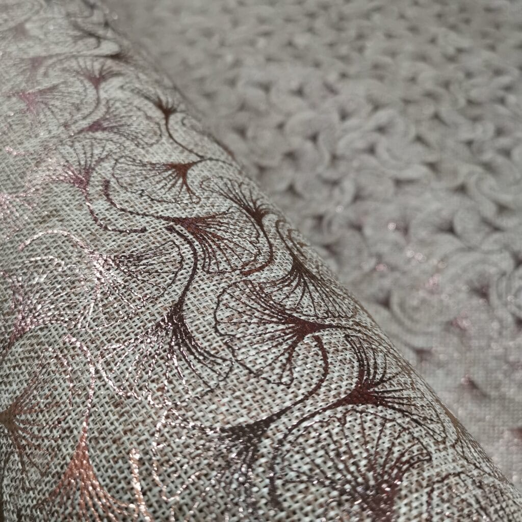 Toile De Jute Impression Métal – Fleur De Ginko Bronze