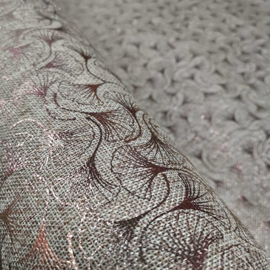 Toile De Jute Impression Métal – Fleur De Ginko Bronze
