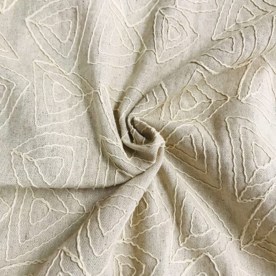 Tissu Lin Viscose Brodé Motif Triangle