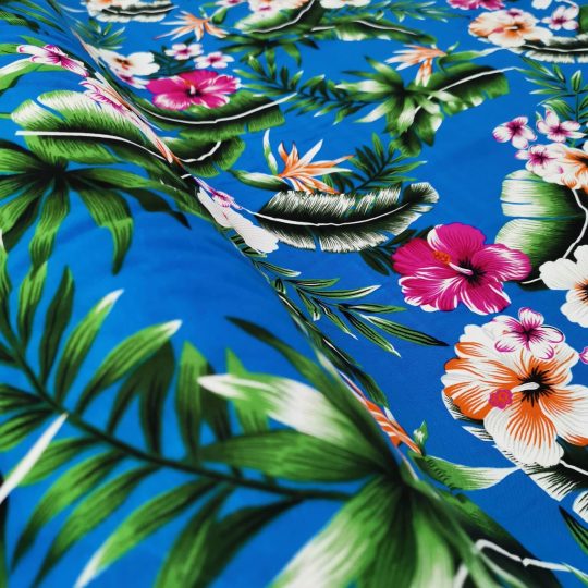 Fibrane Imprimée Tropicale Hibiscus Palmier