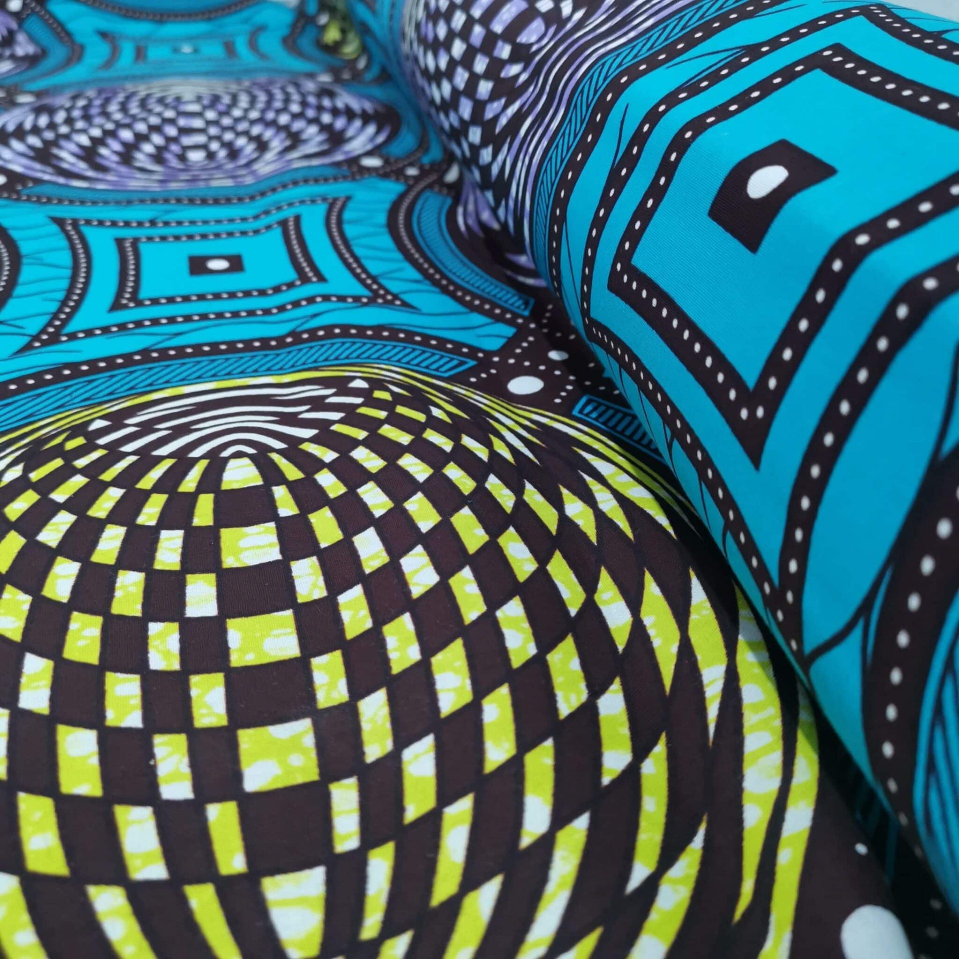 Tissu Africain Motif Géométrique Turquoise