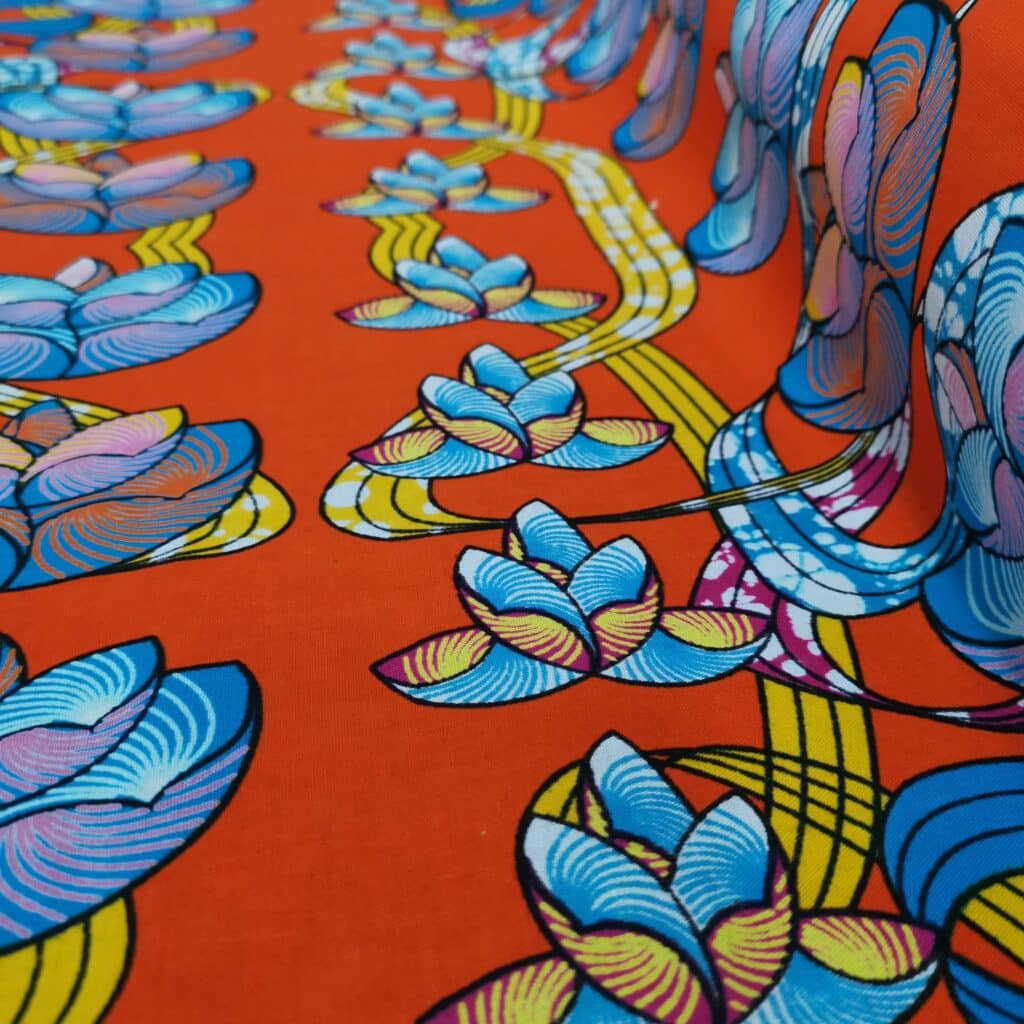 Tissu Africain Motif Floral Orange