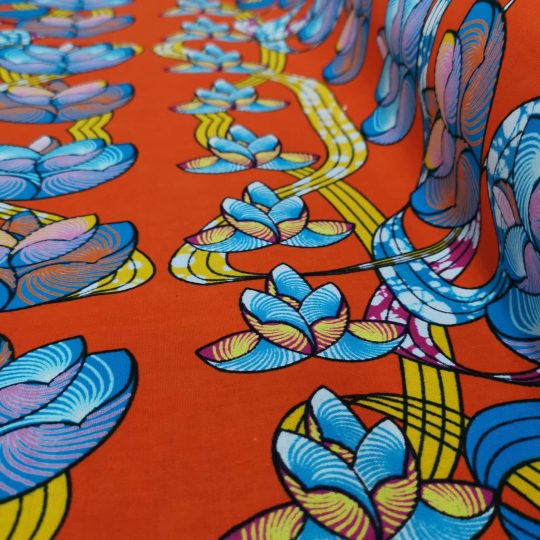 Tissu Africain Motif Floral Orange