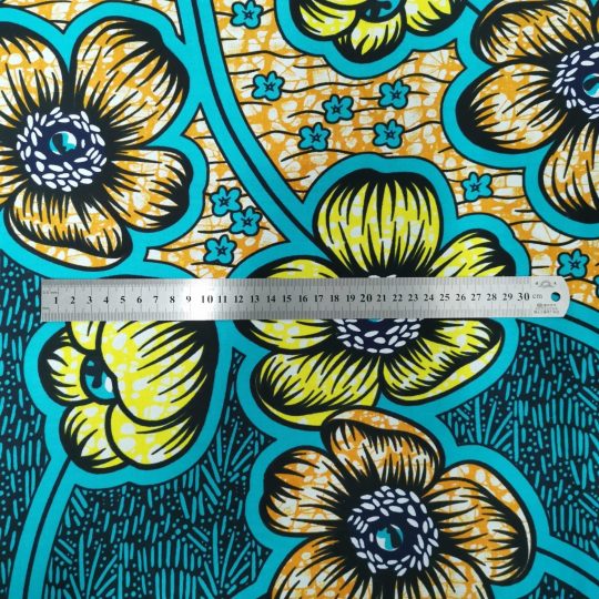 Tissu Africain Motif Floral Jaune / Turquoise — vue 4