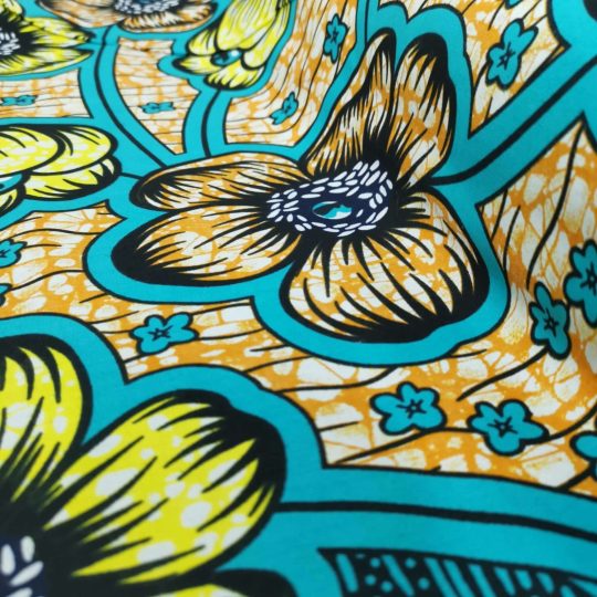 Tissu Africain Motif Floral Jaune / Turquoise