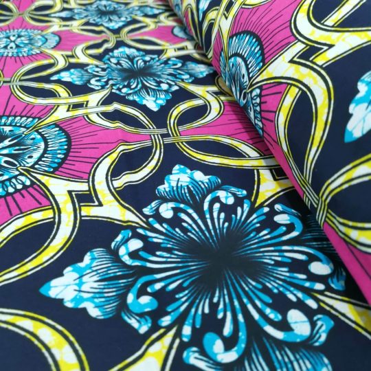 Tissu Africain Motif Géométrique Rose/Bleu