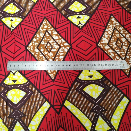 Tissu Africain Motif Géométrique Rouge / Jaune — vue 2