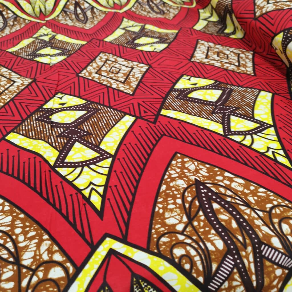 Tissu Africain Motif Géométrique Rouge / Jaune — vue 4
