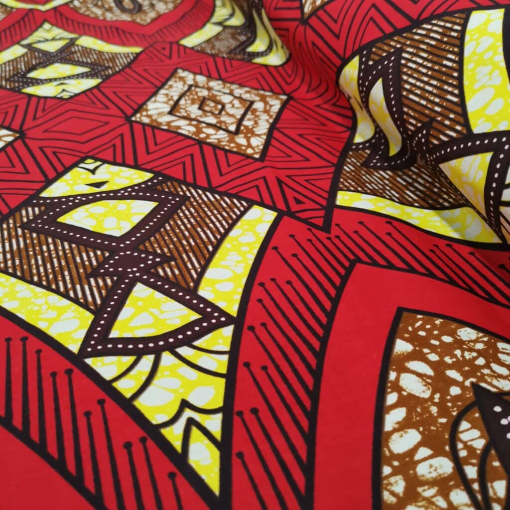 Tissu Africain Motif Géométrique Rouge / Jaune