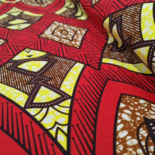 Tissu Africain Motif Géométrique Rouge / Jaune