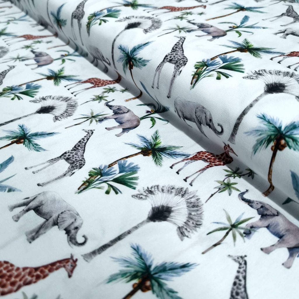 Popeline Coton Digital – Éléphants Et Girafes