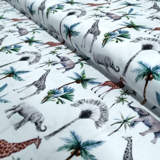 Popeline Coton Digital – Éléphants Et Girafes