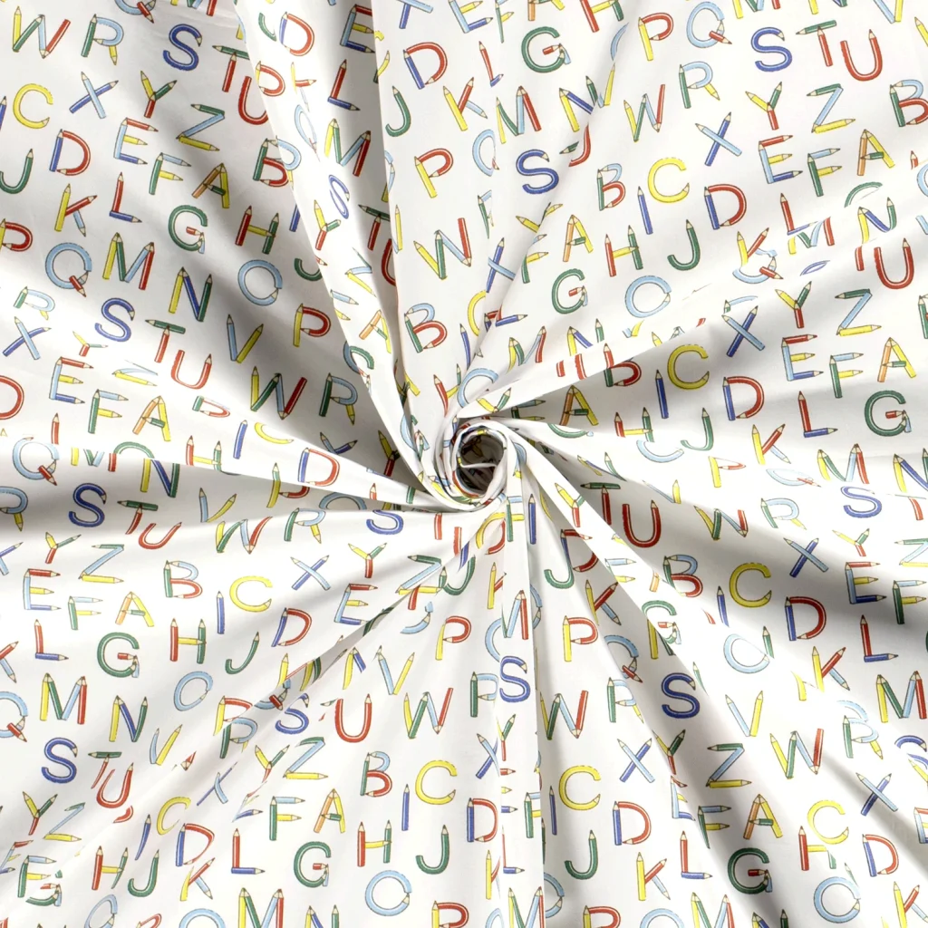 Tissu Coton Popeline Imprimé Alphabet