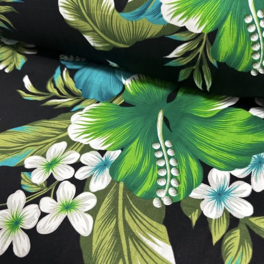 Fibrane Imprimée Fond Noir Hibiscus Coloré