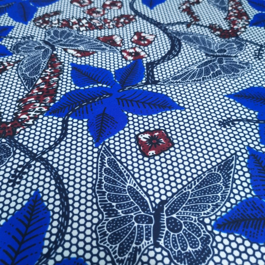 Tissu Africain Motif – Floral Bleu Papillon — vue 3