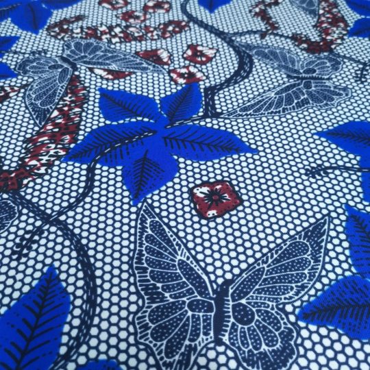 Tissu Africain Motif – Floral Bleu Papillon — vue 3