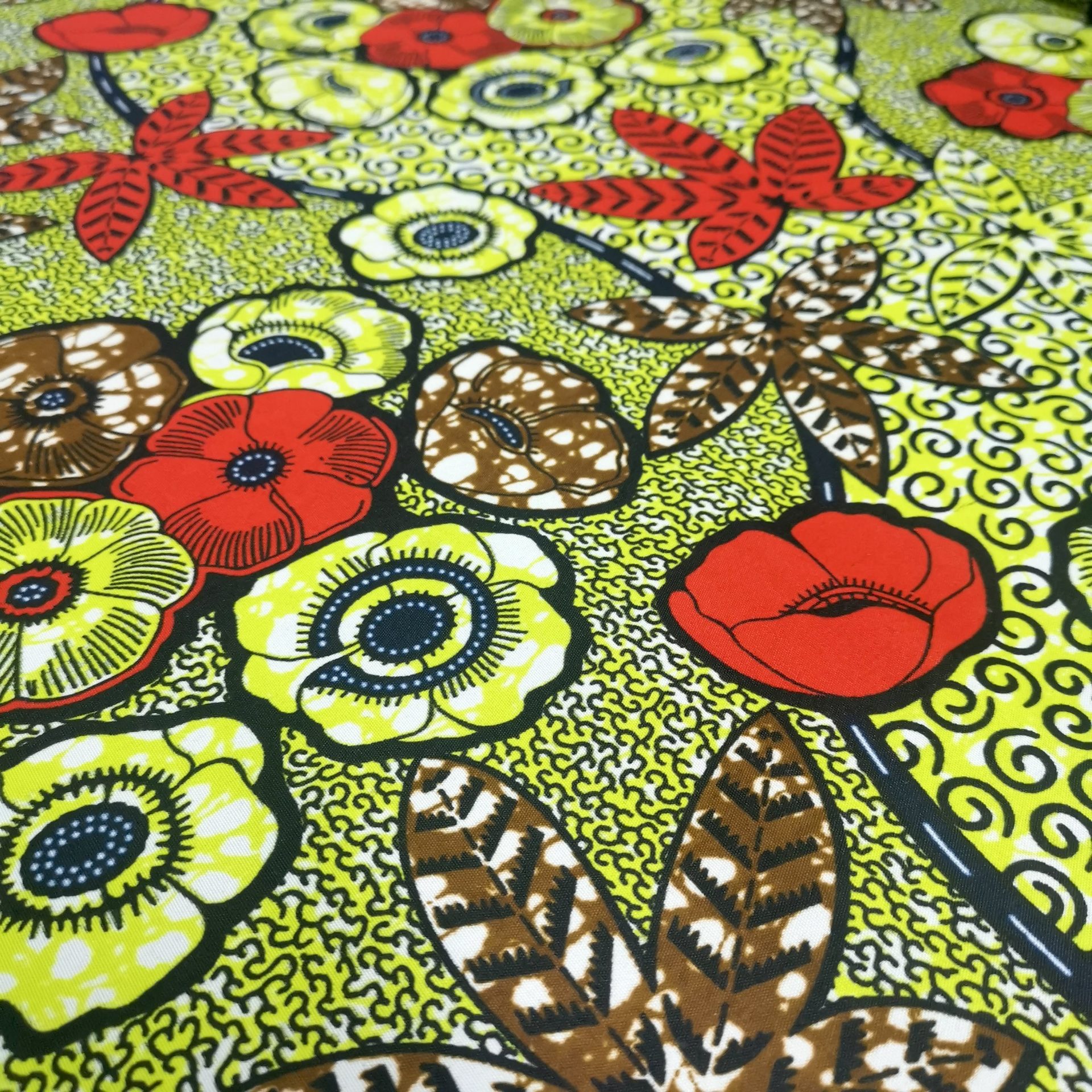 Tissu Africain Motif – Floral Vert Marron — vue 3