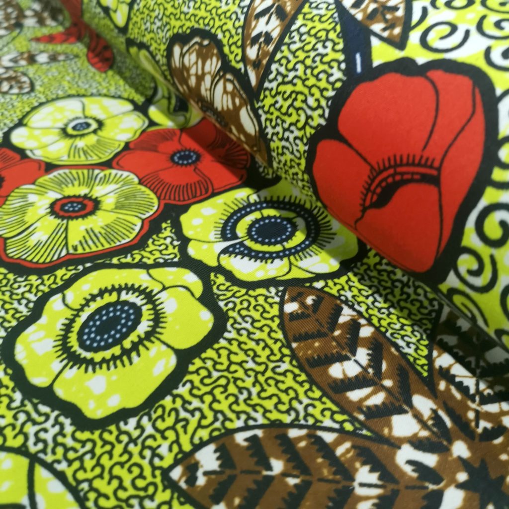 Tissu Africain Motif – Floral Vert Marron