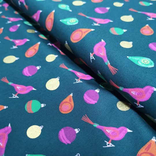 Popeline Coton – Motif Oiseaux De Noël