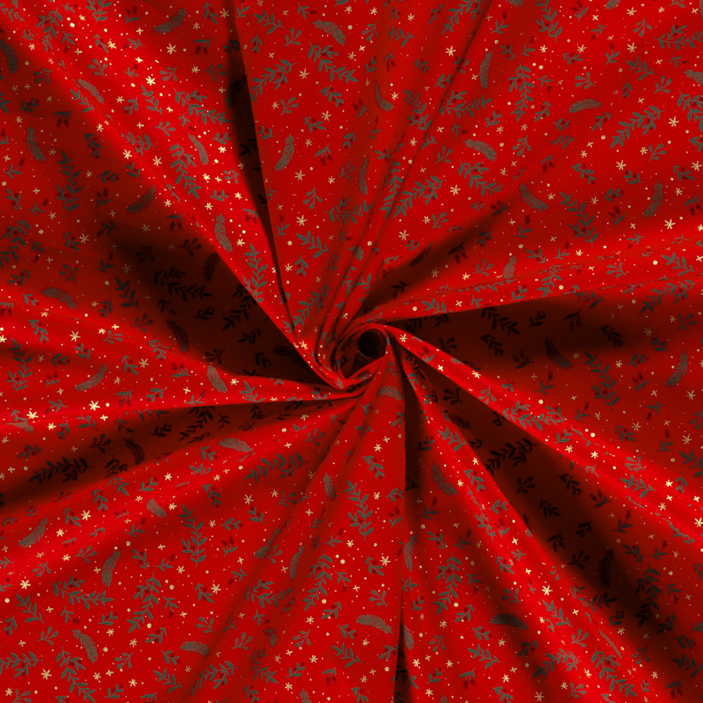 Popeline Coton – Motif Noël Branche De Houx — vue 2