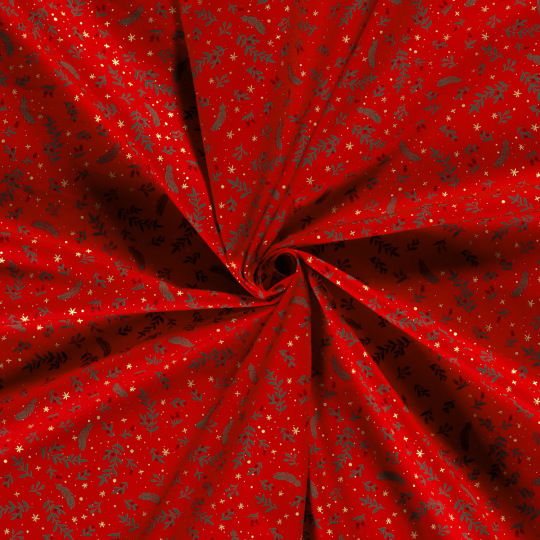 Popeline Coton – Motif Noël Branche De Houx — vue 2