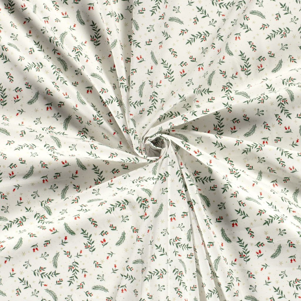 Popeline Coton – Motif Noël Branche De Houx — vue 6