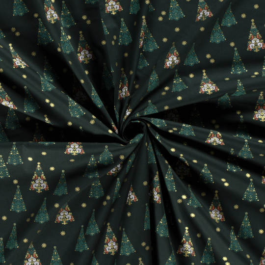 Popeline Coton – Motif Noël Sapins — vue 5