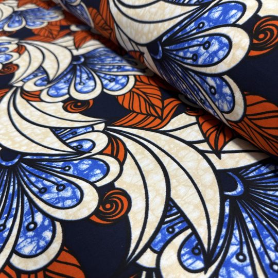 Tissu Africain Motif Floral Beige / Rouille