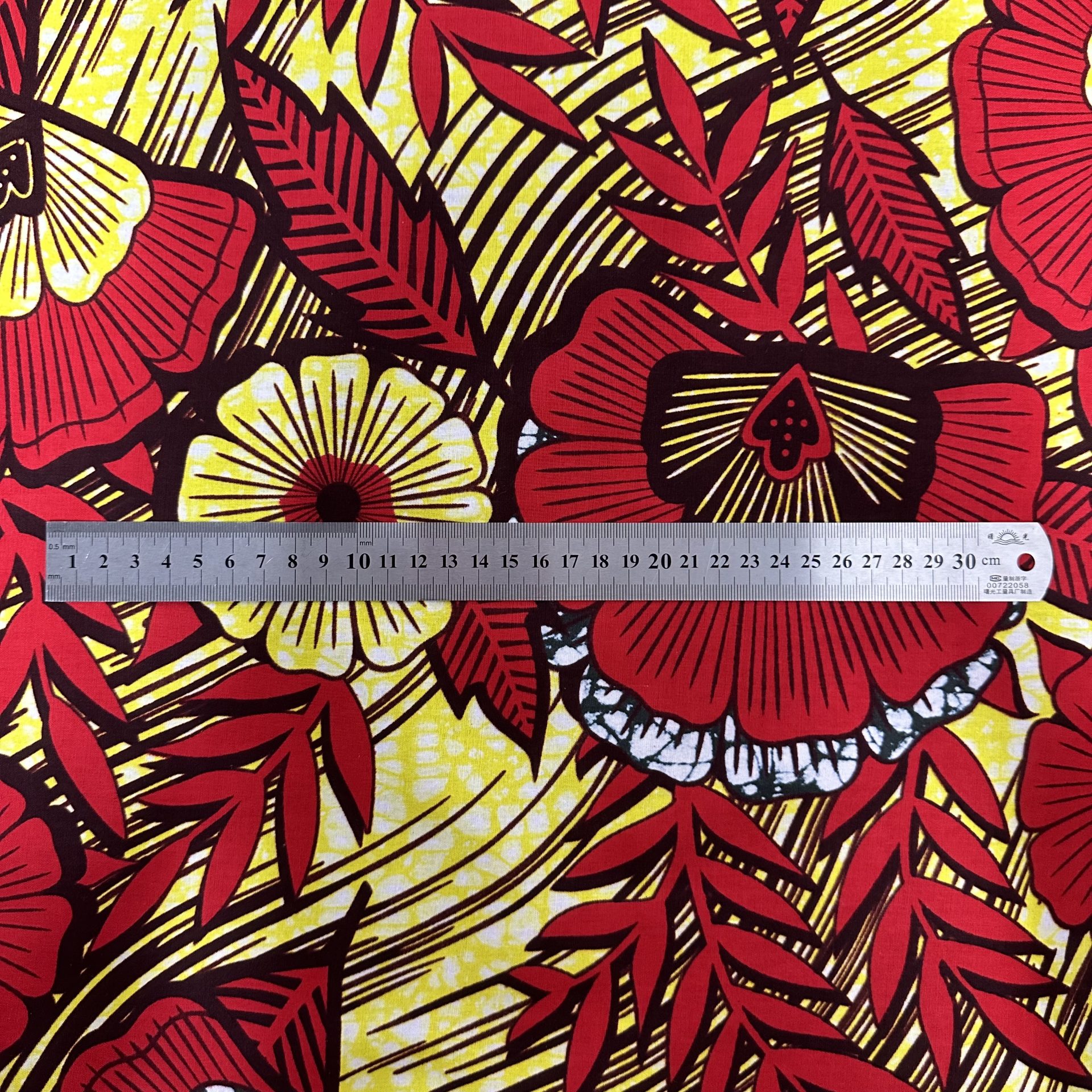 Tissu Africain Motif Floral Jaune/Rouge — vue 2