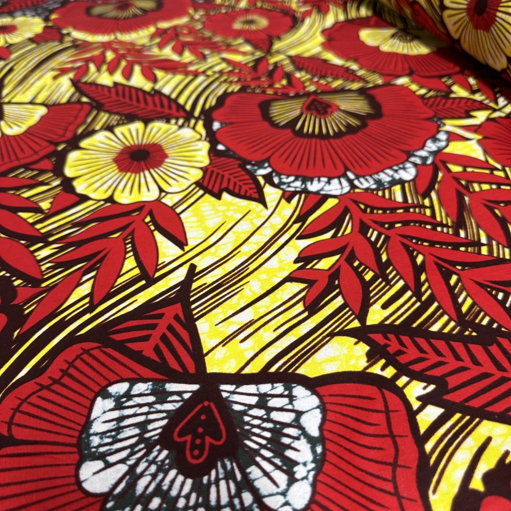 Tissu Africain Motif Floral Jaune/Rouge — vue 4