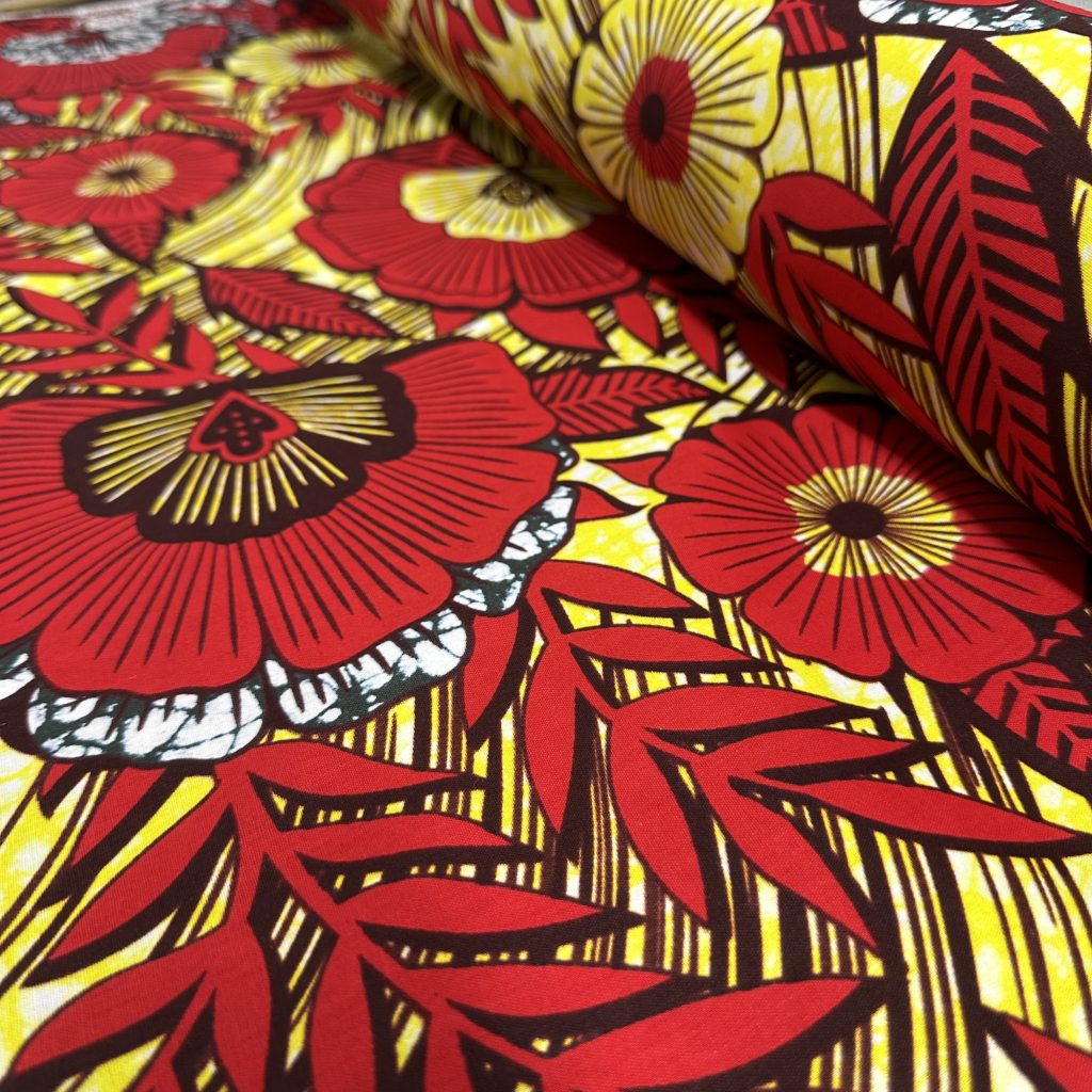 Tissu Africain Motif Floral Jaune/Rouge