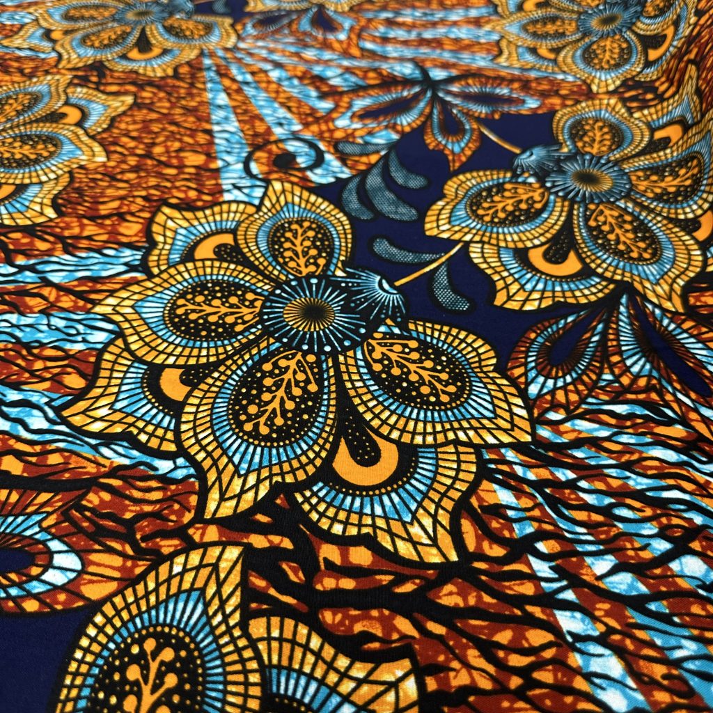 Tissu Africain Motif Floral Marron/Bleu — vue 3
