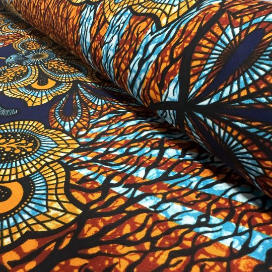Tissu Africain Motif Floral Marron/Bleu