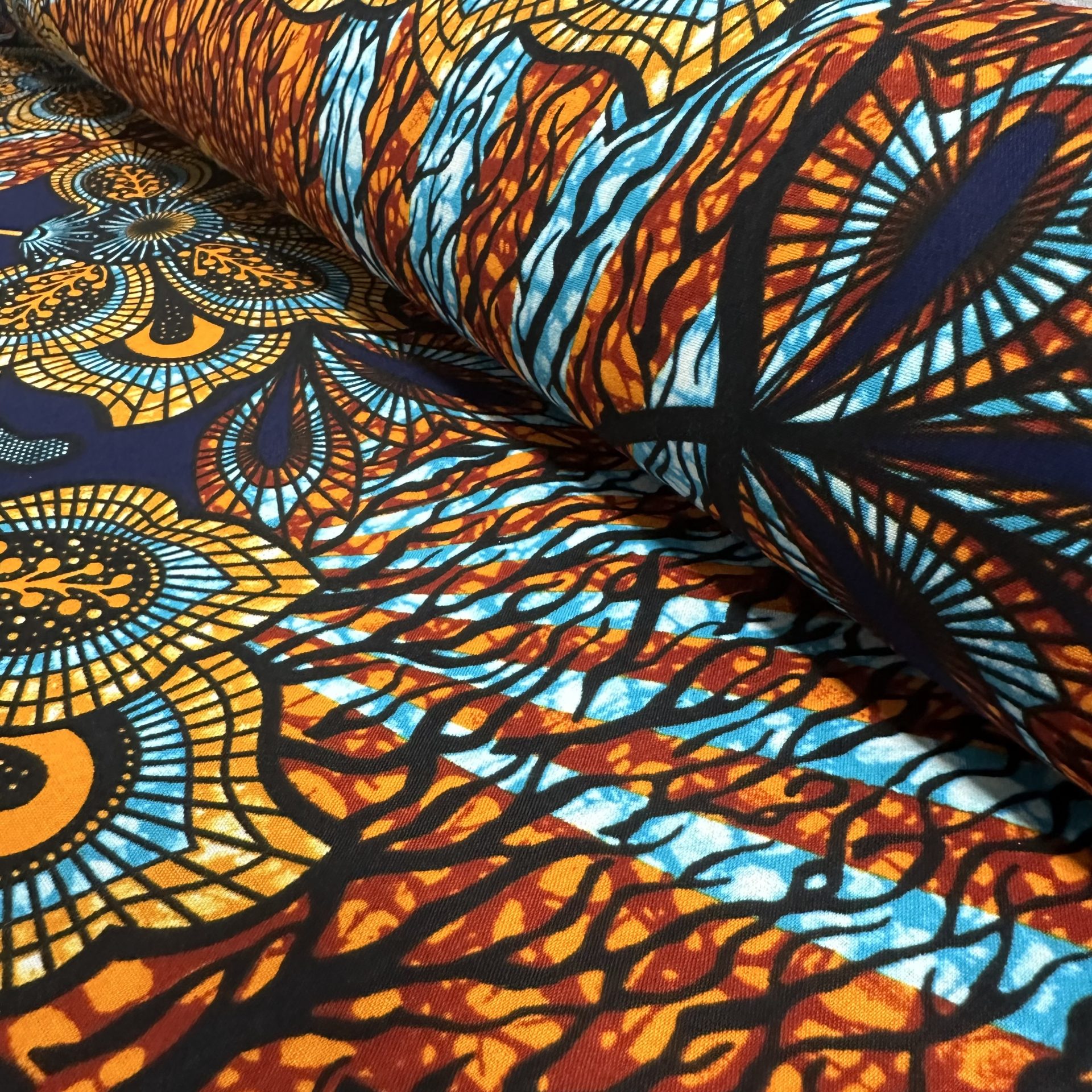Tissu Africain Motif Floral Marron/Bleu