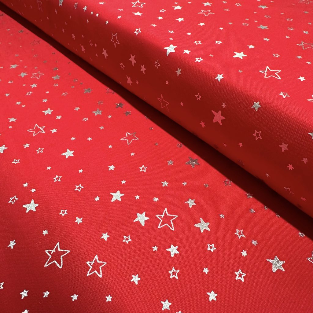 Popeline Coton – Motif Noël Étoiles Argentées