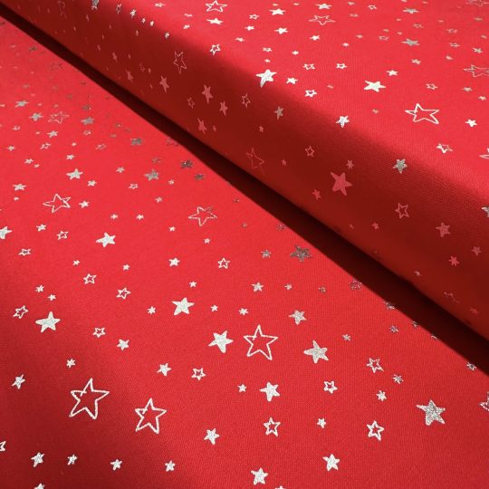 Popeline Coton – Motif Noël Étoiles Argentées