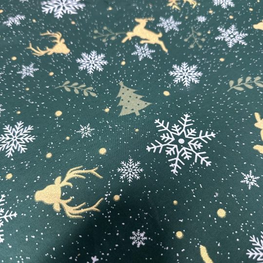 Popeline Coton – Motif Noël Cerf Et Sapins — vue 5